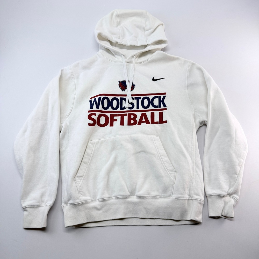 Nike Woodstock Softball Hoodie White Pullover Sweatshirt Mens Medium Graphic